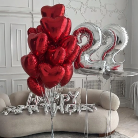Kemer Florist Set mit 15 herzförmigen Ballons und 22 Zahlen-Heliumballons