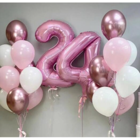  Kemer  Çiçek 18 Adet düz Balon 2 Adet Rakam Balon Set Pembe