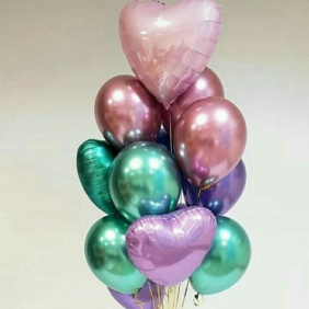 Kemer Çiçekçi Helyum 11 Adet krom Balon Kalp Set 