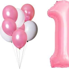  Kemer Flower Number Pink and 7 White Pink Balloons