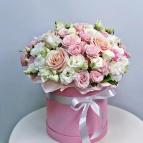  Kemer Çiçekçiler Soft güzellik Kutu Arajman Pembe Gül Beyaz Lisyantus