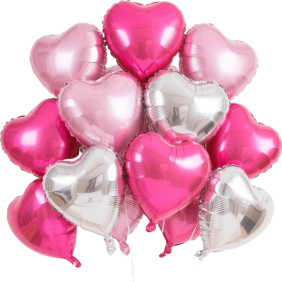  Kemer Flower Delivery 15 Heart-Shaped Helium Balloon Set (Fuchsia, Pink, Silver)