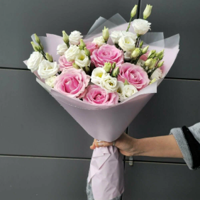  Kemer Çiçekçiler Beyaz Lisyantus & Pembe Gül Buket