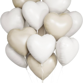  Kemer Florist Set of 15 Cream and White Heart-Shaped Helium Balloons