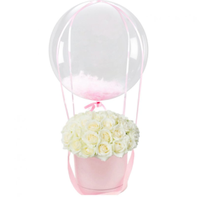  Kemer Blumenlieferung 35 weiße Rosen 1 transparenter Bobo-Ballon