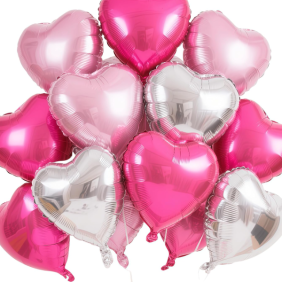  Kemer Flower Delivery 15 Heart-Shaped Helium Balloon Set (Fuchsia, Pink, Silver)
