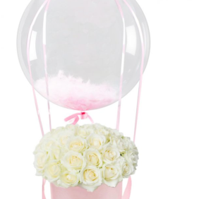  Kemer Blumenlieferung 35 weiße Rosen 1 transparenter Bobo-Ballon