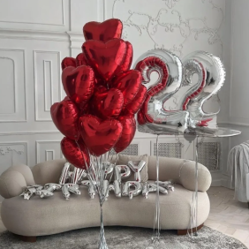 Kemer Florist Set mit 15 herzförmigen Ballons und 22 Zahlen-Heliumballons