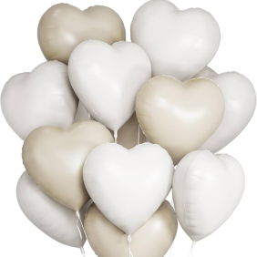  Kemer Florist Set of 15 Cream and White Heart-Shaped Helium Balloons