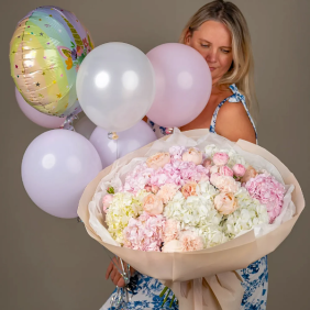  Kemer  Çiçek Ortanca ve Gül Soft Büyük Buket 7 Adet Balon